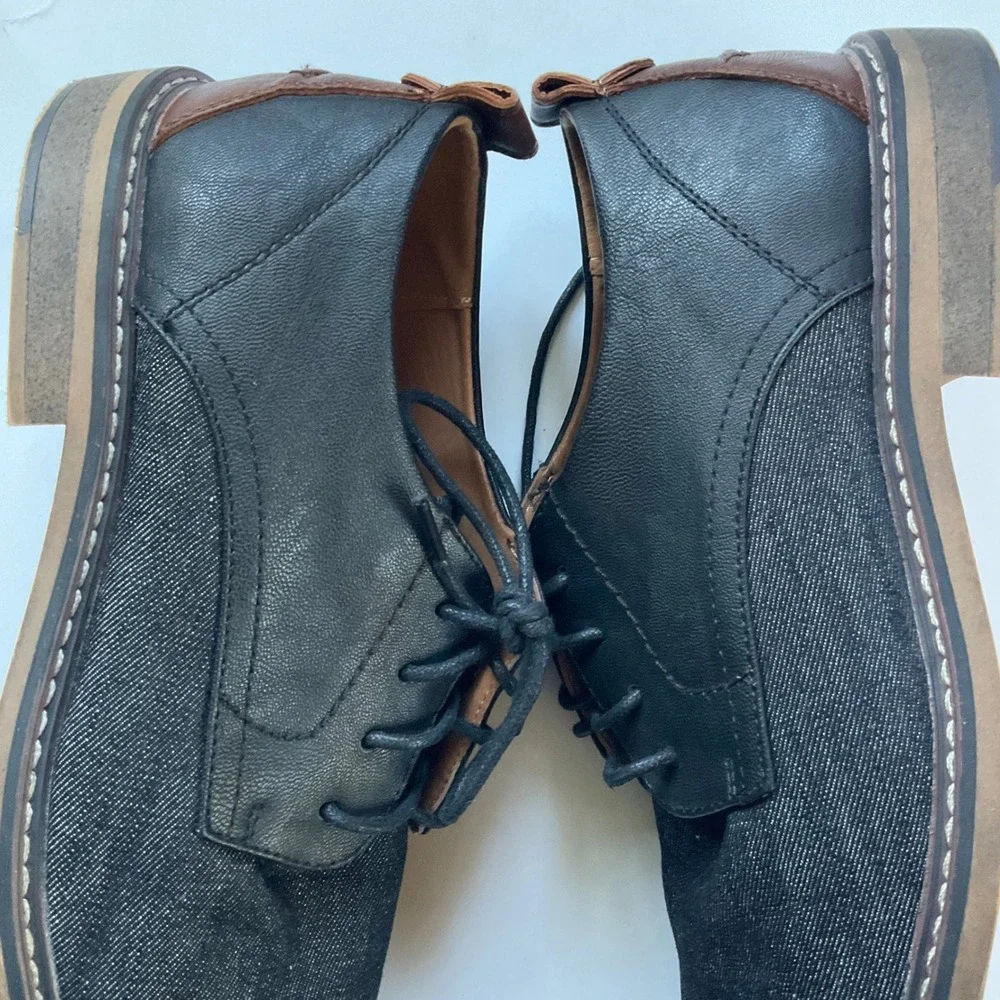 Madden M-Yanton Mens Black Denim Faux Leather Oxford Dress Shoes 8.5 Minimalist